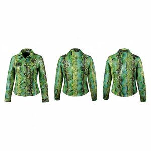 Renfrew Green Snakeskin Print Blazer Jacket Cropped Button Front Womens Large